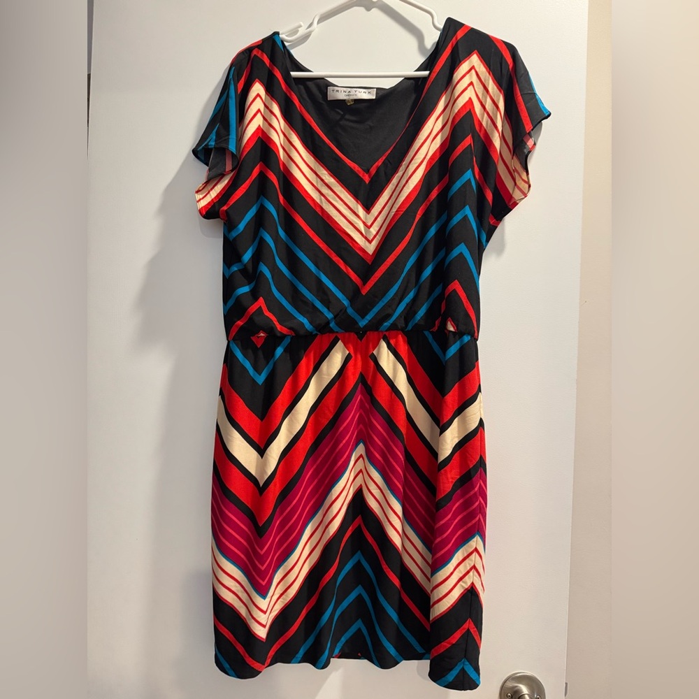 NEW! Never Worn! Trina Turk Multicolor Chevron Knee Length Dress Sz 12